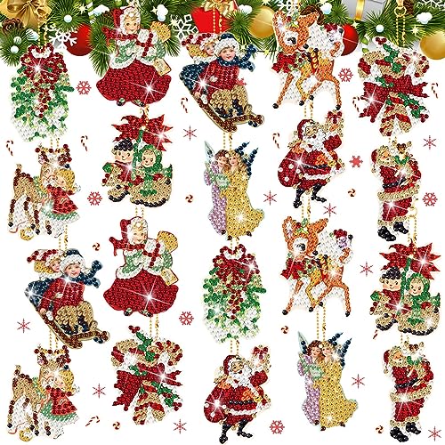 Outus 24 Pcs Christmas Diamond Art Ornaments 5d Hanging Painting Keychains