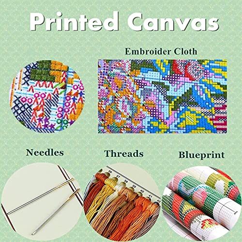 Wild Ducks 11ct Counted Cross Stitch Kits Color Printed Stamped Cross-Stitch Supplies Needlework Printed Embroidery Kits DIY Kits Needlepoint Starter Kits 40x50cm(i159)