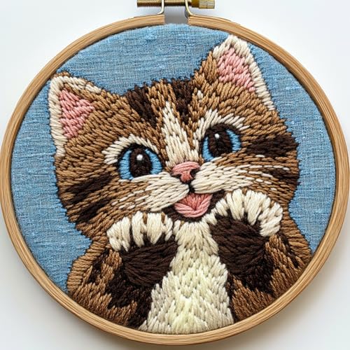 DIY Punch Needle Kit Cat with Hoop 20x20cm - color: 01-Cat3