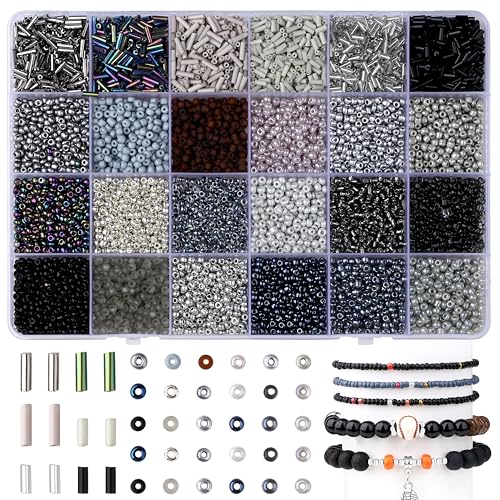 LAIDANLA 7500pcs Black Glass Seed & Bugle Tube Beads Kit for Jewelry Making - color: Black