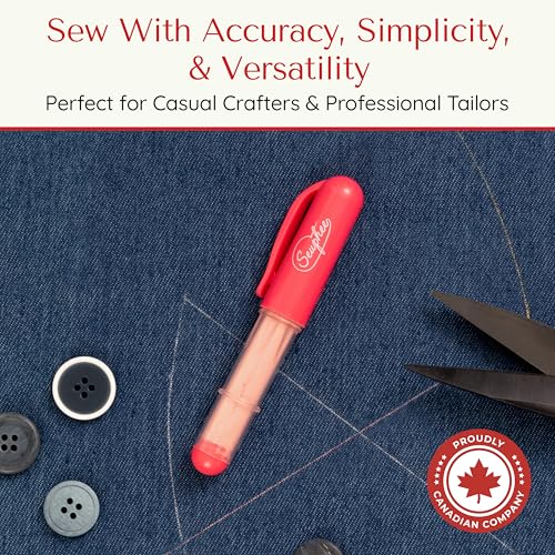 Fabric Markers for Sewing – Ergonomic Tailors Chalk Pen with Improved Dosing Wheel for Sharp Lines - Washable Sewing Chalk Marking Pens that are Compatible with Most Fabrics - Pink 1 Pack - color: Pink - 1 Pack