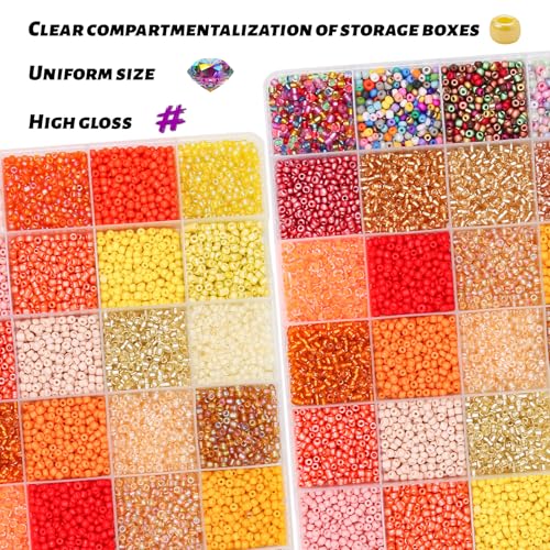 11200pcs Glass Seed Beads for DIY Crafting Bracelet Necklace Embroidery Jewelry Making Supplies (3mm, 400pcs/Color, 28 Colors, Yellow Scheme) - color: Yellow