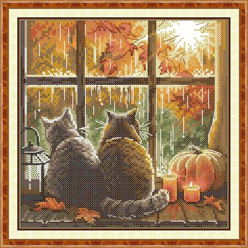 Stitchhaven 14CT Cute Cat Counted Cross Stitch Kit for Beginners, Unprinted Complete DIY Embroidery Set with Pattern & Tools, Premium Aida Cloth & Threads (The cat on the windowsill) - color: Cat01