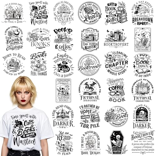 Dazoratix Floral Book Transfer Stickers - 30 Sheets Reading Books Lover Iron on Transfers Funny Ready to Press for T-Shirts DIY Crafts Women Clothing Decals Pillow Patches Bag Appliques Decorations - size: 30 Sheets, style: Floral Book