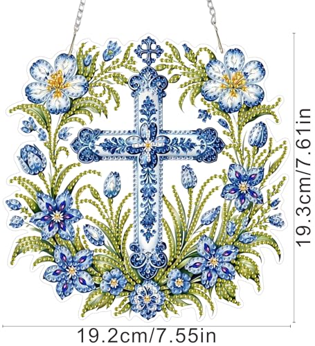ZeeLionArt Hanging Diamonds Art kit for Adult,Cross Flowers Pendant Diamonds Painting Art Kit,7.5x7.6inch Acrylic Diamonds Painting Board Kit Ornament, Special Crystal Diamond Hanging Ornament - color: DP02451