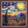 Dimensean Counted Cross Stitch Kit for Beginners, 11CT Unprinted Cross-Stitch Kit Easy Patterns Needlepoint Kit Cross Stitching Embroidery Kit Supplies-Van Gogh's Starry Night Home 18x18 inch - color: ColornNEW30