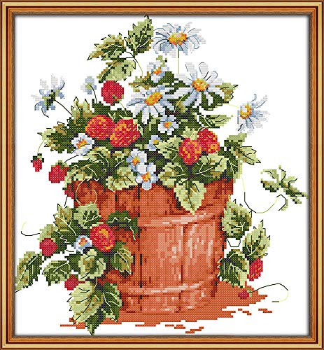 CaptainCrafts Cross Stitch Kits, New Stamped Kit Printed 11CT Fabric Cross Stitching DIY Art DMC Needlecrafts Embroidery Kit for Adults Beginner (Stamped, Strawberry) - color: Strawberry, style: Stamped