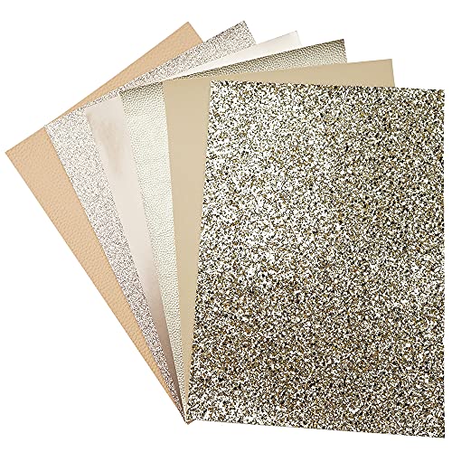 Litchi 6 Pack 8x12 Inch Faux Leather Sheets for Bow Earring, Easy to Cut Vinyl Fabric for Cricut, Durable Fade Resistant Leatherette Without Smell, Champagne Gold Series - color: Champagnegold