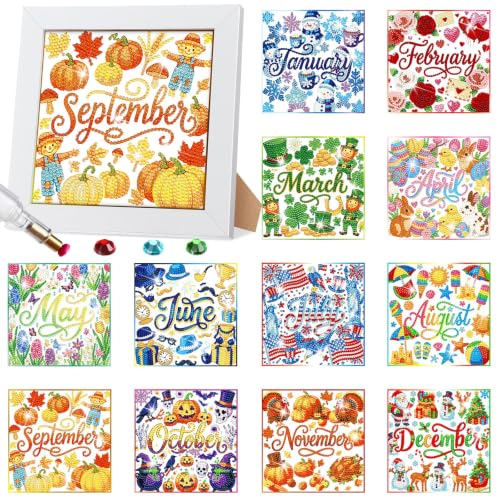 Trandraft 13 Pcs Monthly Holiday Small Diamond Art Kits for Adults Craft - style: Cute Style