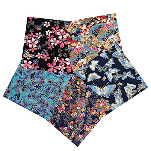 5PCS Cotton Pattern Fabric Bundles - Small Flower Pattern Japanese Style Fabric for Crafts Sewing Quilting Patchwork Face Protection (Gold Firework) - color: Gold