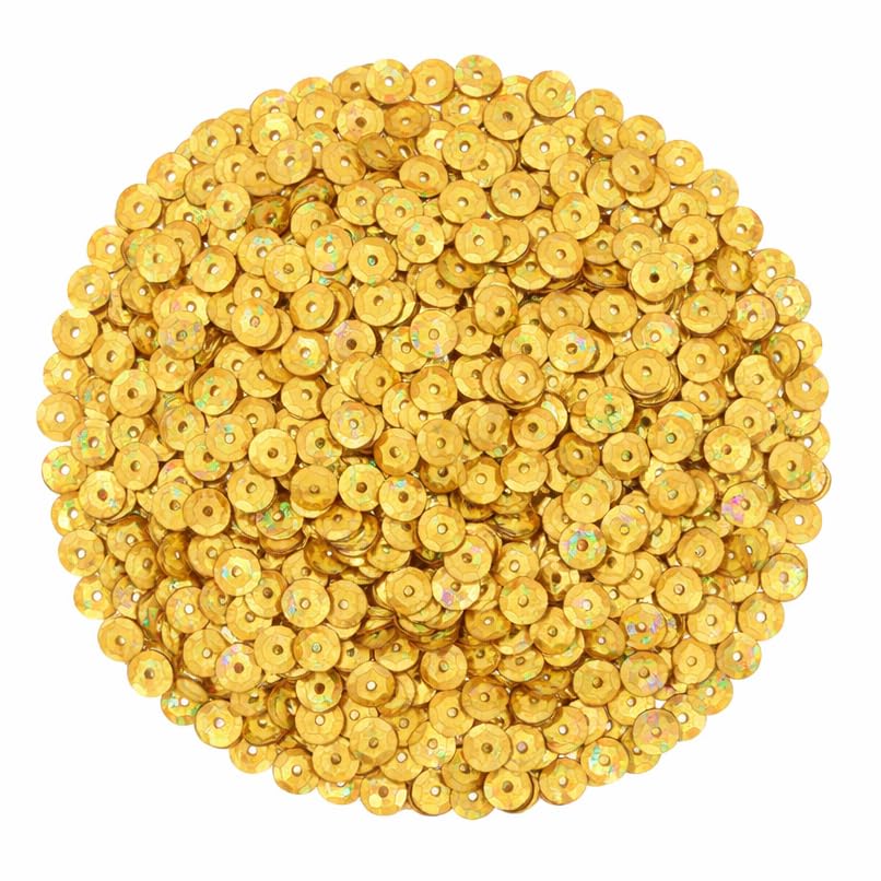 Mandala Crafts 6mm Cup Round Holographic Gold Sequins for Sewing Embroidery - color: Holographic Gold, size: 6mm Cup Sequins