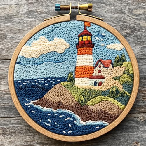 Punch Needle Kits for Beginners Sea Lighthouse 20x20cm(2) - color: 04-Lighthouse