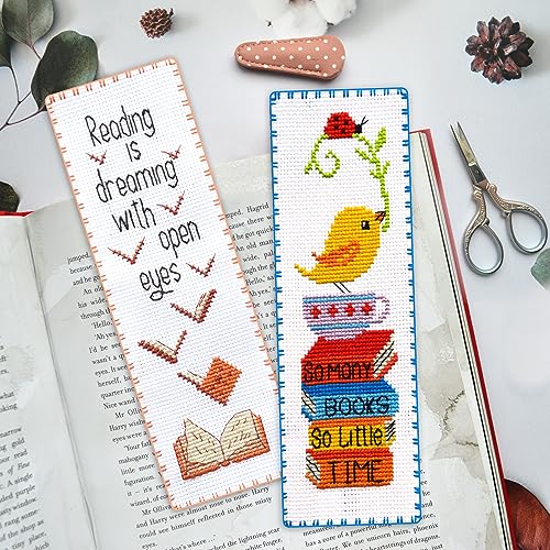 Povitrulya So Many Books So Little Time - Counted Cross Stitch Kit for Adults - Embroidery Set with Funny Inspirational Quote, Gifts for Reader, Book Lover, Writers - color: So many books
