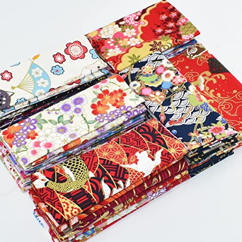 30 Pcs Cotton Quarters Fabric Bundle - 8" x 10" Japanese Style Wrapping Cloth Quilting Fabric for DIY Patchwork Sewing Craft with Different Patterns