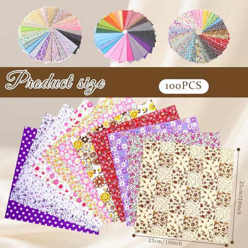 100 Pcs 10 x 10 Inches Cotton Fabric Squares Patchwork Quilting Fabric Floral Printed Bundles Layer Precut Quilt Material for DIY Craft Sewing Cloths Quilting Cloths Handmade Accessories