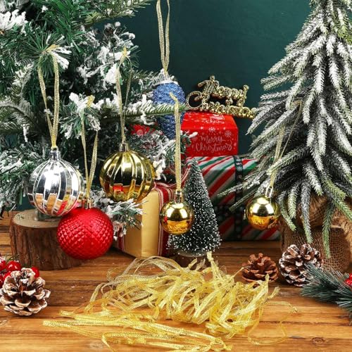 JUNEBRUSHS 300Pcs Christmas Ornament Hangers, Hand Tied String Ties, Ribbon Loops for Christmas Tree Hanging Decorations (Gold) - color: Gold