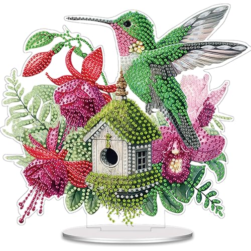 POETRYDRAW Diamond Art Ornament Desktop Kit Bird Flower, Stand Up Diamonds Painting Ornament for Adults, 5D DIY Special Diamond Gem Craft Tabletop Placement Board Kit - color: Bird Flower
