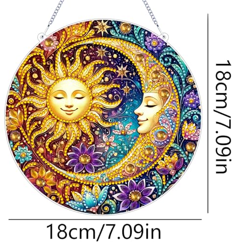 ZeeLionArt Hanging Diamond Art Kits for Adults,Sun and Moon Pendant Diamonds Painting Art Kit,7.1x7.1inch Acrylic Diamonds Painting Board Kit Ornament, Special Crystal Diamond Hanging Ornament - color: DP04159