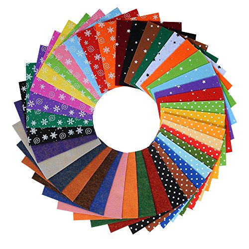 DIY Polyester Patterned Felt Fabric Squares Sheets Assorted Colors 6x6 inch for Crafts, 1mm Thick 40Pcs