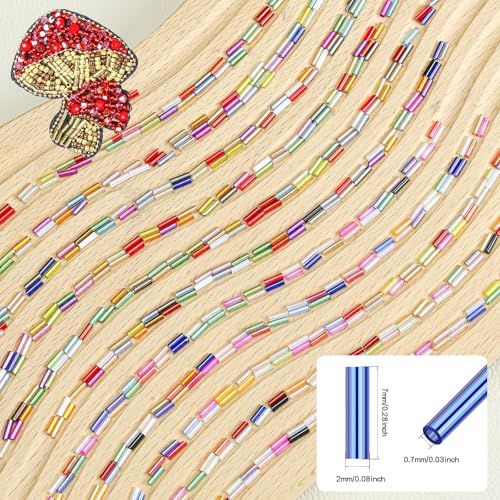 SONGIN 8640Pcs Glass Bugle Beads Kit, 2 * 7mm Tube Beads, Silverlined & Iridescent Craft Bead, 48 Colors Long Tube Bead for Jewelry Making, Embroidery, Crafts & DIY Projects - color: Colorful 01