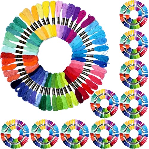 Friendship Bracelet String 500 Skeins Rainbow Color Embroidery Floss Cross Stitch Embroidery Thread Cotton Floss Bracelet Yarn, Craft Floss(Classic Color)（50skeins x10 Pack） - color: vibrant rainbow color, size: 10 Pack