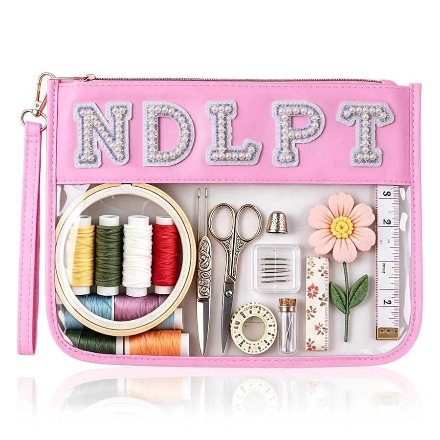 Needlepoint Project Bag NDLPT Clear Zip Pouch Bag, Premium Craft Storage Case, Sewing Organizers and Storage Sewing Gifts for Stitching Enthusiasts (Pearl Pink) - color: Pearl Pink