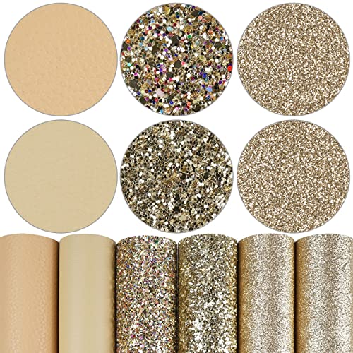 Litchi 6 Pack 8x12 Inch Faux Leather Sheets for Bow Earring, Easy to Cut Vinyl Fabric for Cricut, Durable Fade Resistant Leatherette Without Smell, Gold Series - color: Champagne Gold