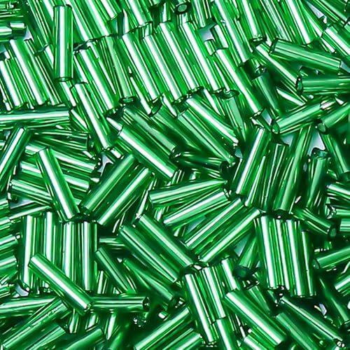 4200pcs Glass Bugle Beads, Mini Long Tube Seed Beads Bulk, Tiny Small Loose Spacer Embroidery Beaded for Bracelets Jewelry Making Sewing, Crafts, Christmas Ornaments, 2×6mm, Lime Green - color: Dark green