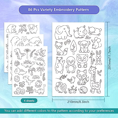 GLOBLELAND 4 Sheets Cartoon Animals Water Soluble Embroidery Pattern - color: Cartoon Animals