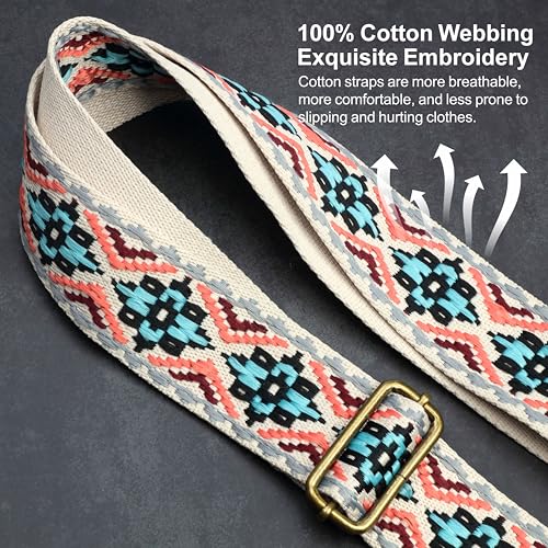 Nefelibata Banjo Strap,2"Wide Double Crazy Horse Leather Jacquard Embroidery Strap Adjustable Replacement,Multi-pattern Strap With Metal Clips - color: A#-white Embroidery