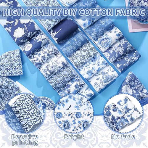 Hosuly 40 Pcs Chinoiserie Porcelain Fabric Jelly Cotton Quilting Strip Roll - color: Blue and White Porcelain