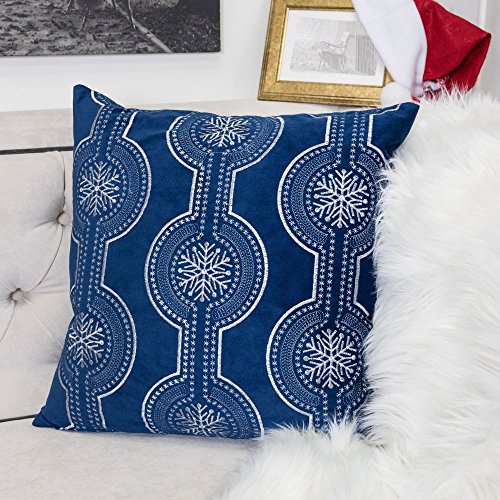 Embroidery Blue Velvet Throw Pillow Cover, Merry Christmas Series Snowflake Drop Luxury Soft Fuzzy Cozy Warm Slik Gift Square Couch Cushion Pillow Case 20 x 20 Inch, Cover Only - color: Snow Drop-blue