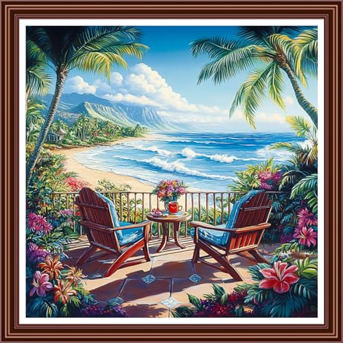 Dimensean Counted Cross Stitch Kit for Beginners, 11CT Unprinted Cross-Stitch Kit Easy Patterns Needlepoint Kit Cross Stitching Embroidery Kit Supplies-Rest by the Seaside 18x18 inch - color: ColorDIY03