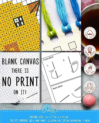 Povitrulya So Many Books So Little Time - Counted Cross Stitch Kit for Adults - Embroidery Set with Funny Inspirational Quote, Gifts for Reader, Book Lover, Writers - color: So many books