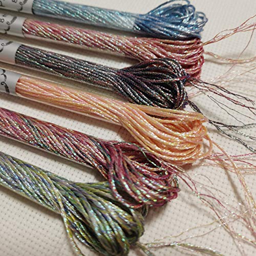 KCS 6 skeins 6-Strand Cross Stitch Metallic Variegated Pearl Shiny Embroidery Floss (Multicolored 1)