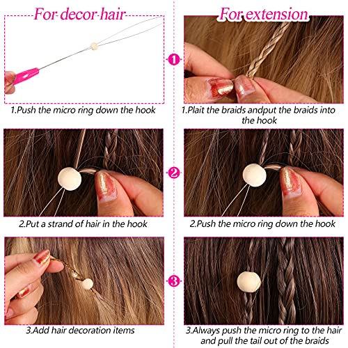 Chuangdi 20 Pieces Hair Extension Loop Needle Threader Pulling Hook Needle Bead Device for Hair or Feather Extensions Supplies, DIY Hook Tool Loop Tools(Rose Red) - color: Rose Red
