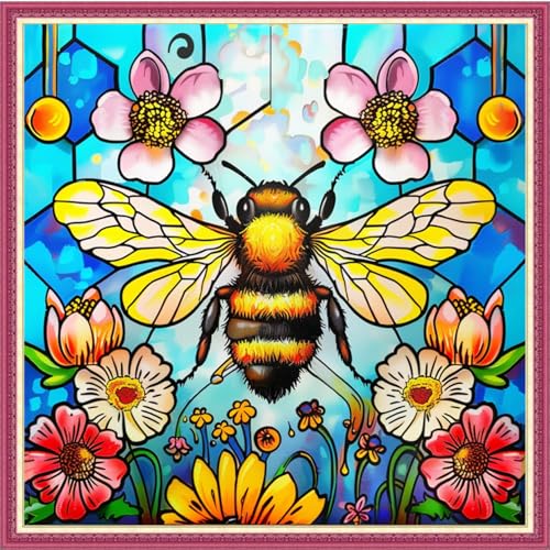 Dooxvey Counted Cross Stitch Kits for Adults 11CT Printed Cross-Stitch Patterns Cross Stitching Embroidery Kit Stamped or Counted Needlepoint Kits-Bees Gather Nectar 18×18 inch - color: ColorDIY10