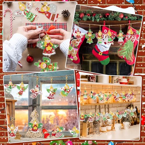 Tondiamo 20 Pcs Christmas Diamond Painting Keychain Kits 5D DIY Diamond Art Pendants Double Sided Hanging Key Chains for Christmas Party Decoration DIY(Angels Style) - style: Angels Style