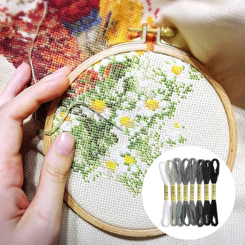 cobee 8 Skeins Embroidery Thread, 7.8 Yards Gradient Cross Stitch Yarn Threads, Gray Thread for Jewelry Making Sewing Bracelets Knitting Stitching Craft DIY