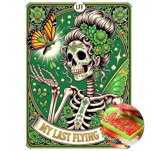 KUFWKEY Skull Diamond Art Kits for Adults,Skeleton Tarot Diamond Painting Kits for Beginners,5D DIY Full Drill Round Diamond Dots,Mosaic Gem Art Crafts for Wall Decor,St Patrick Gift,12X16 inch - color: AM810