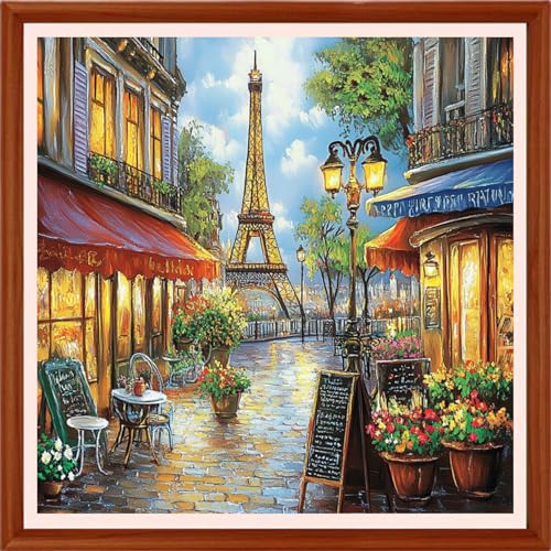Redxing Counted Cross Stitch Kit for Beginners,Unprinted Needlepoint Kits for Beginners Cross Stitching Embroidery Kit 11CT Stitches kit-Street Tower 18x18 inch - color: Setpattern08