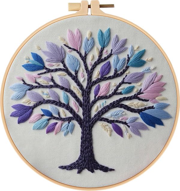 Haootadiy Beginner Embroidery Kit for Adults, Easy Cross Stitch Kit for Beginners and Adults, Full Embroidery Hoop Kit with Needles and Thread Included (Pattern 13) - color: Pattern 13