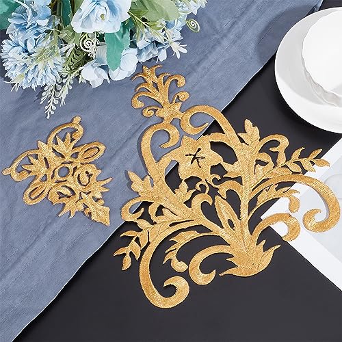 NBEADS 8 Pcs 2 Styles Gold Floral Embroidered Applique Patch, 3.7x4.9inch/8.7x9.4inch Iron on Patches Sew on Patches Ethnic Style Applique for Sewing Wedding Bride Dress Shoes Clothing Repair - color: Gold Floral--2 Styles 8 Pcs