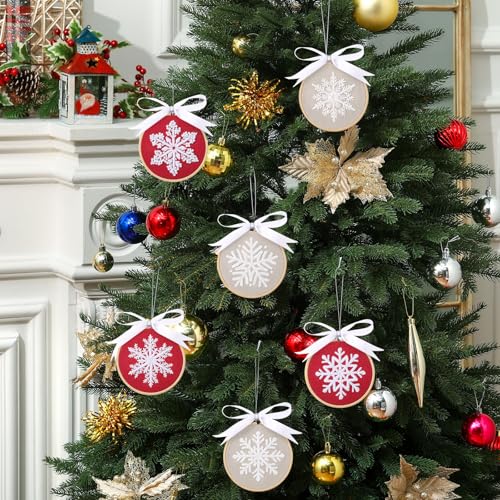 Roowest 6 Sets Christmas Embroidery Kits Snowflake Ornament DIY,Red, White - color: Red, White