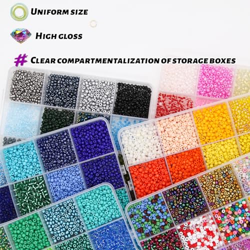 Glass Seed Beads Kit 3mm Small Waist Beads 8/0 with Elastic String Tweezers for Jewelry Necklace Bracelets Earring Making (144 Colors)