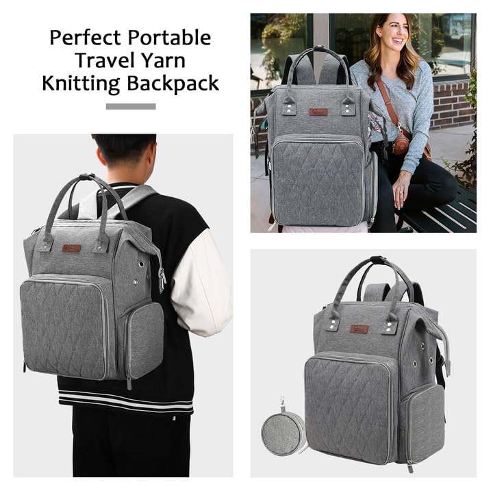 crochet bag,knitting bagBackpack and Tote Bag Storage Bag ，Large capacityYarn Storage Organizer Travel Crochet Bag Women Carrying Crochet Accessories Knitting Needles Crochet - color: GREY
