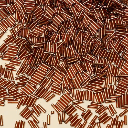2000pcs Glass Bugle Beads, Tube Beads Bulk, Mini Long Tiny Small Waist Loose Spacer Embroidery Beaded for Bracelets Jewelry Making Sewing, Crafts, 2×6mm, Brown - color: Brown