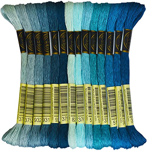 Blue Gradient Color Embroidery Floss - Cross Stitch Threads - Friendship Bracelets Floss - Crafts Floss - 14 Skeins Per Pack Embroidery Floss - color: Blue Gradient