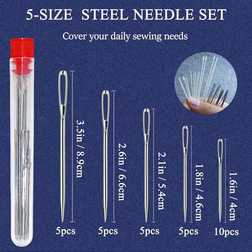 42PCS Big Eye Steel Sewing Needles Kit, Stainless Steel Needles for Hand Sewing Kit, Portable DIY Handcraft Set Include 30 Steel Needle, 6 Rolls of Thread, Seam Ripper, 2 Needle Threader, 2 Thimbles