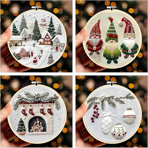 Christmas Embroidery Kit DIY Hand Embroidery Starter Cross Stitch Kits, Christmas Ornaments Embroidery with Stamped Pattern,Cotton,Threads,Needles,Instructions for Adults Beginners (Gnome 3) - color: Gnome 3